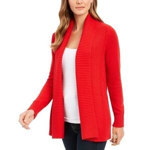 Charter Club Shawl-Collar Open-Front Cardigan Ravishing Red M